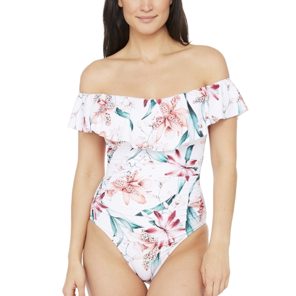 ❌SOLD❌La Blanca ruffle off the shoulder one piece